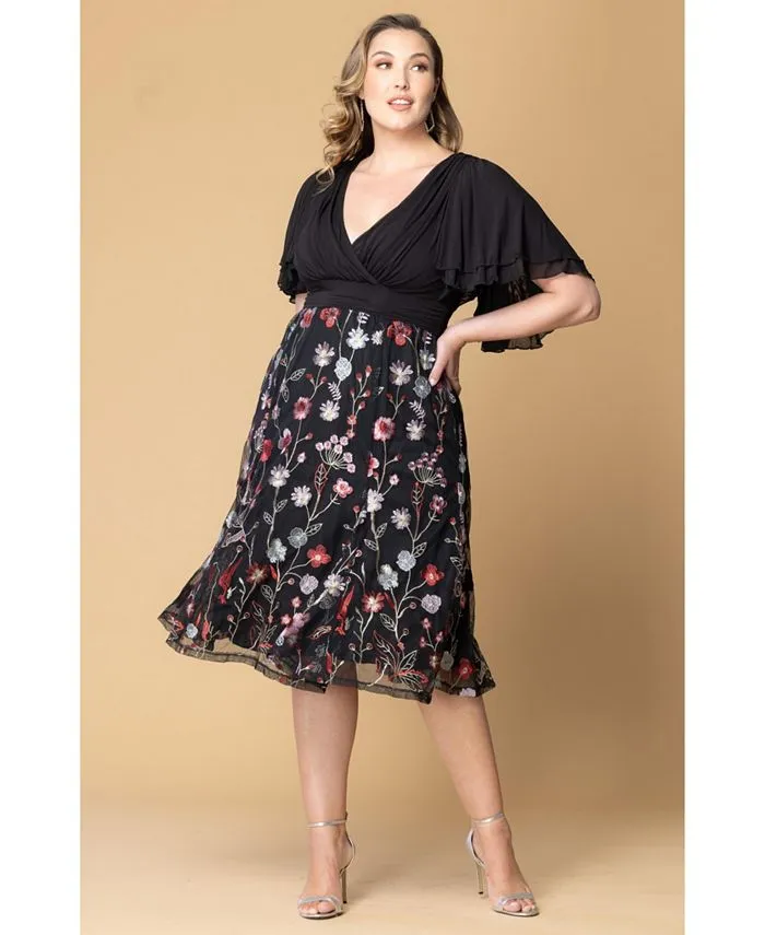 Lillian Plus Size Kiyonna Mesh Midi Cocktail Dress, Black