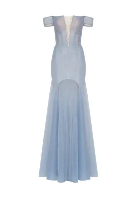 Long off-the-shoulder prom dress with inner skirt