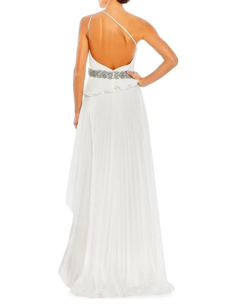 Mac Duggal One Shoulder Asymmetrical Ruffle Dress, White