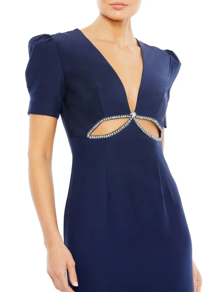 Mac Duggal Puff Sleeve Neckline Dress, Navy
