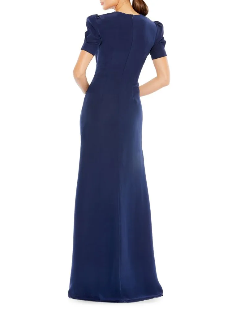 Mac Duggal Puff Sleeve Neckline Dress, Navy