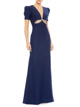 Mac Duggal Puff Sleeve Neckline Dress, Navy