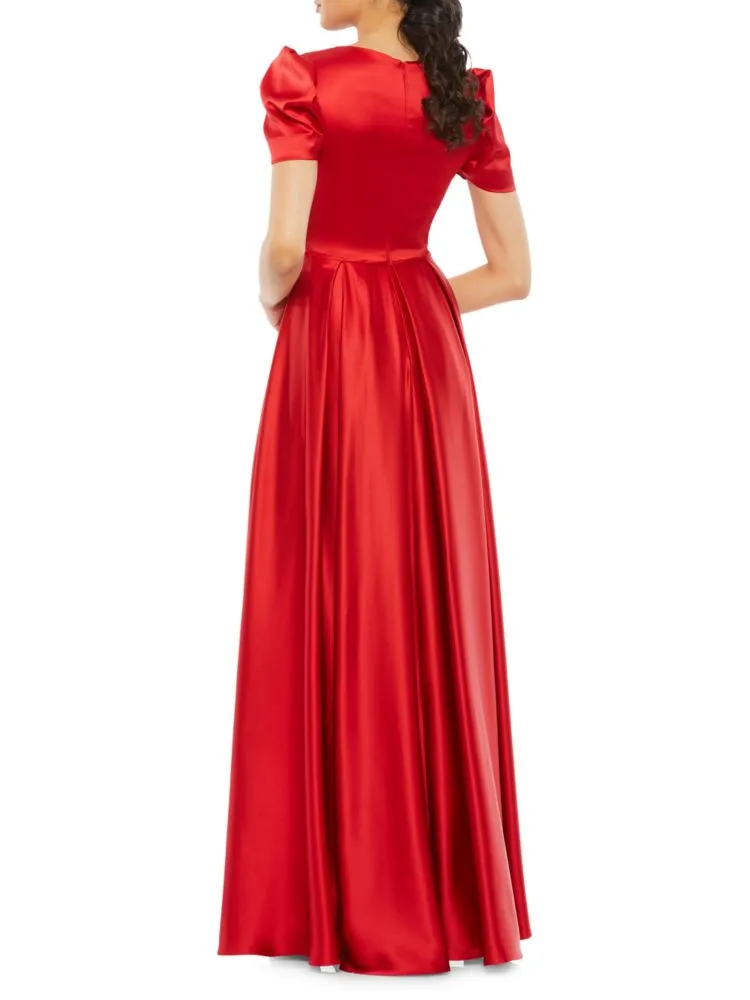 Mac Duggal Satin Puff Sleeve Dress, Red