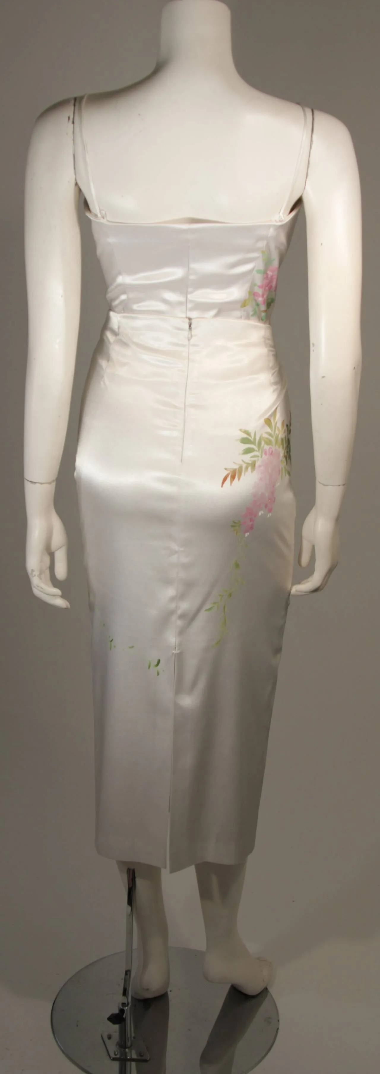 MANDALAY White Stretch Silk Skirt Set w/ Floral Design Size Small