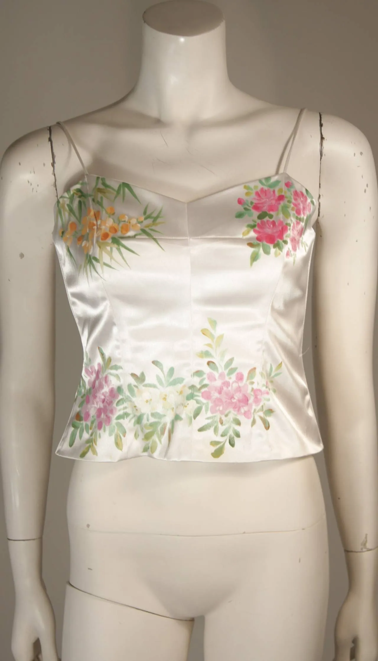 MANDALAY White Stretch Silk Skirt Set w/ Floral Design Size Small