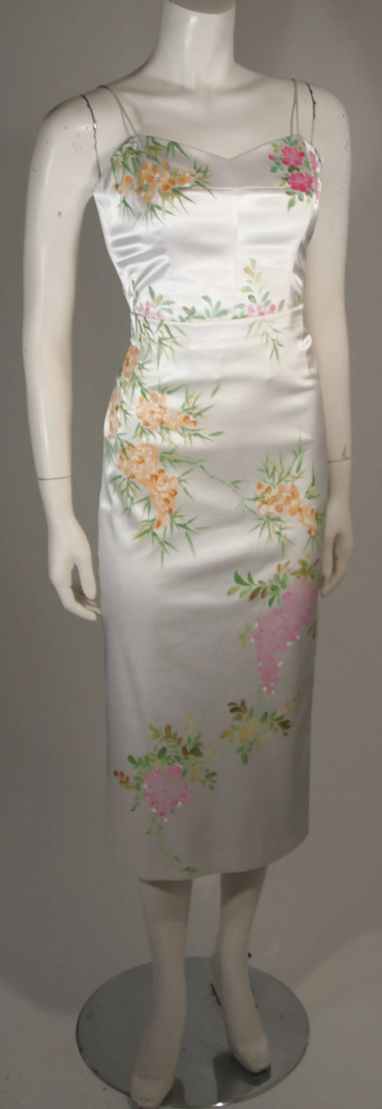 MANDALAY White Stretch Silk Skirt Set w/ Floral Design Size Small