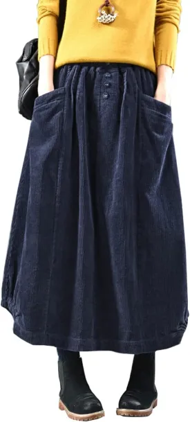 MedeShe Women's Classic High Elastic Waist Autumn Winter Midi Long Skirt