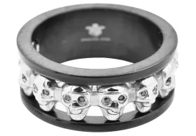 Mens Black Stainless Steel Skull Ring