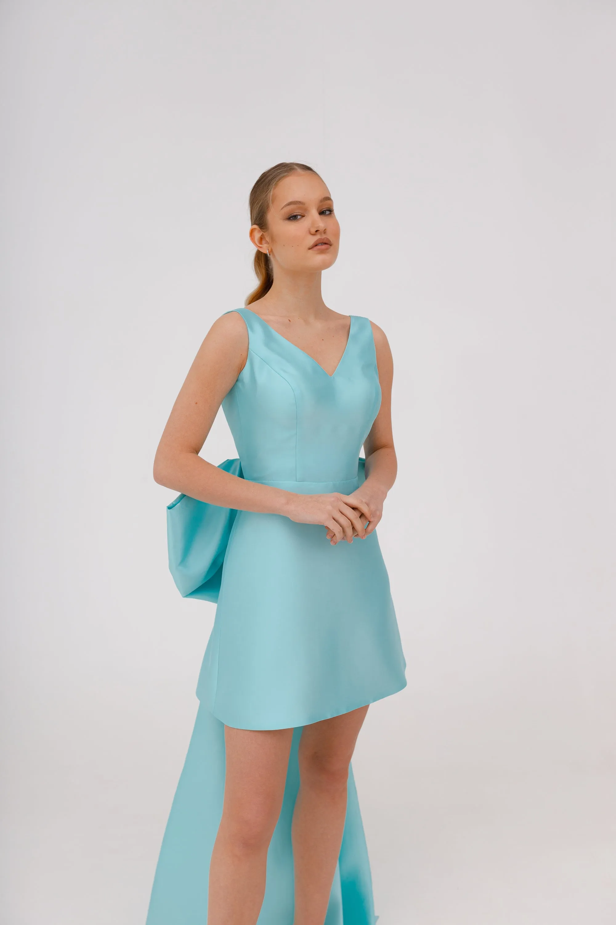 Mint Mikado Evening Dress Tofa with Huge Bow