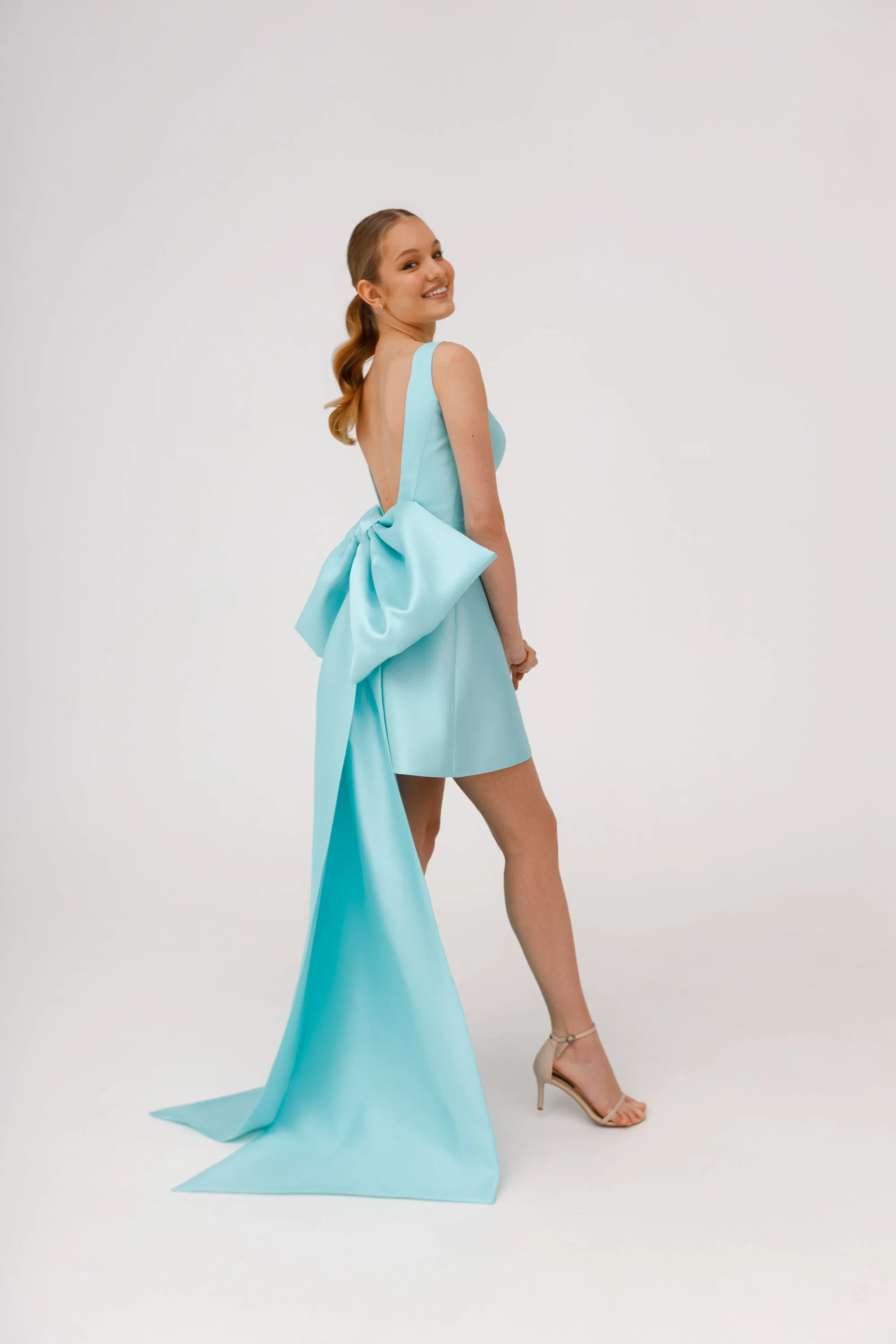 Mint Mikado Evening Dress Tofa with Huge Bow