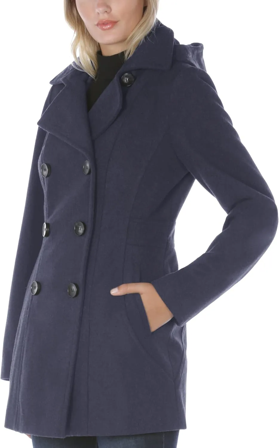 Nautica Women's Peacoat Wool Blend Double Breasted Winter Coat
