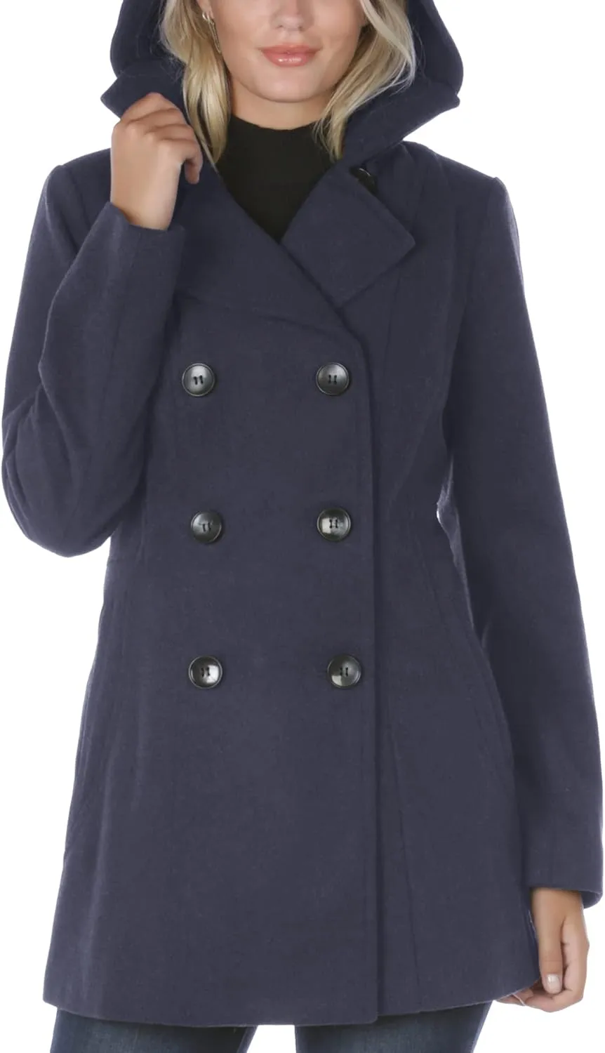 Nautica Women's Peacoat Wool Blend Double Breasted Winter Coat