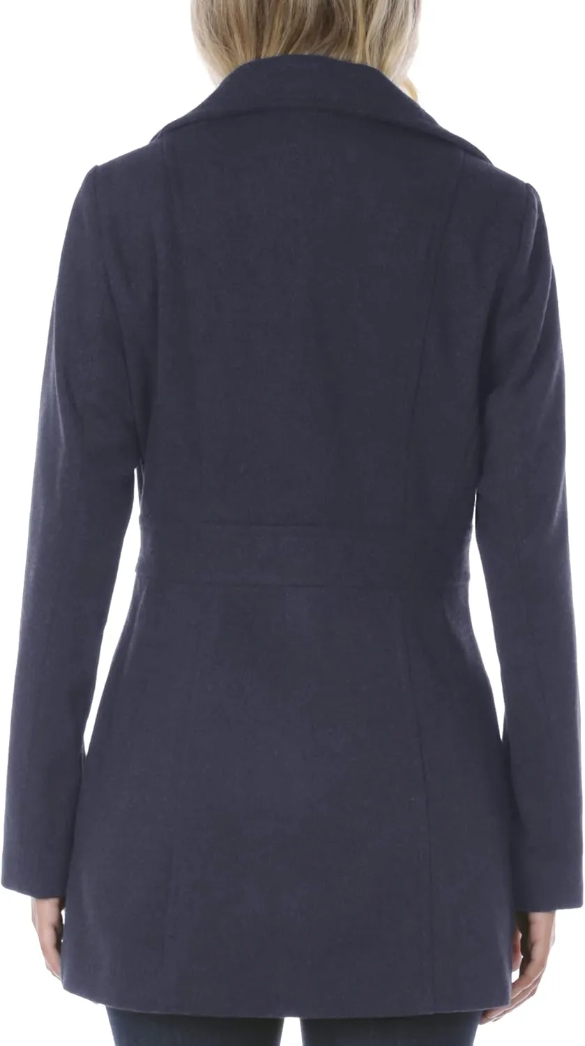 Nautica Women's Peacoat Wool Blend Double Breasted Winter Coat