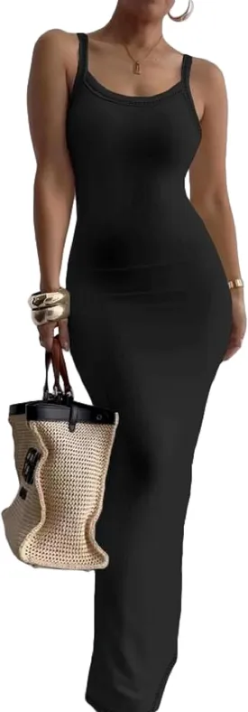 Nimsruc Women Summer Long Dress Casual Slip Sexy Slim Sleeveless Bodycon Maxi Dresses for Women 2024