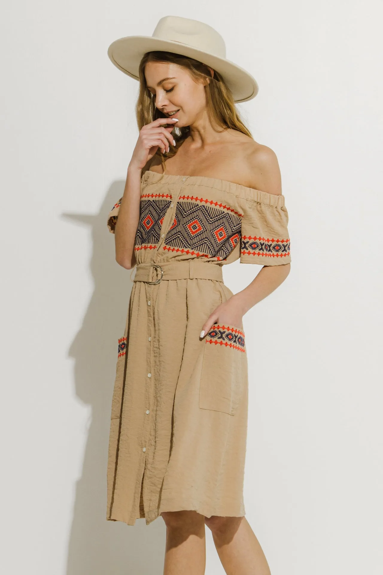 Off the Shoulder Embroidered Dress