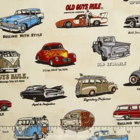 Old Guys Rule - Cars Classic Cars Ivory Yardage