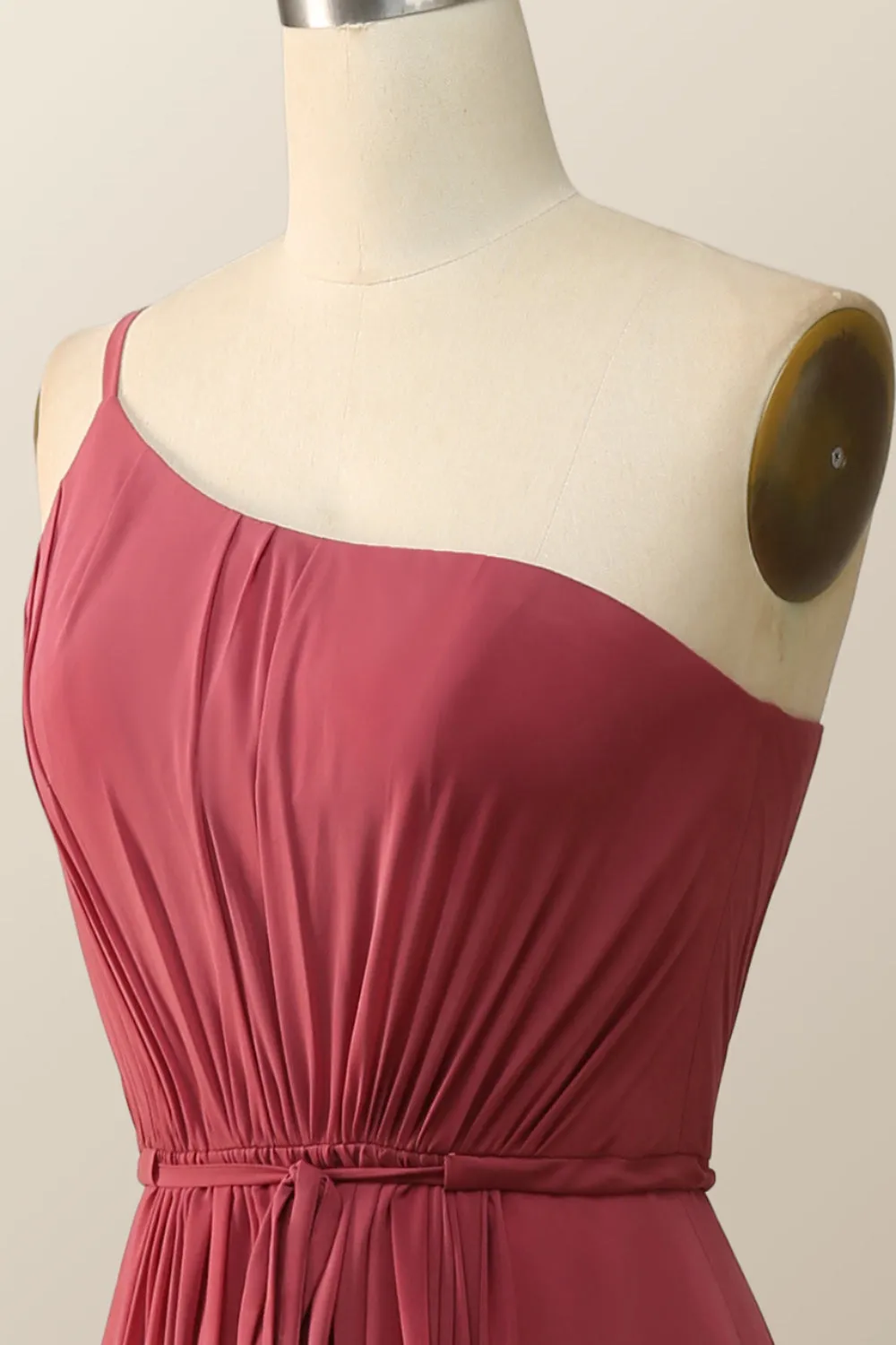 One Shoulder Terracotta Chiffon Long Bridesmaid Dress