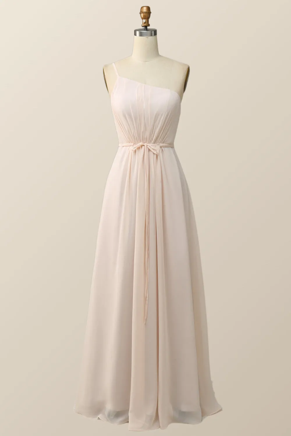 One Shoulder Terracotta Chiffon Long Bridesmaid Dress