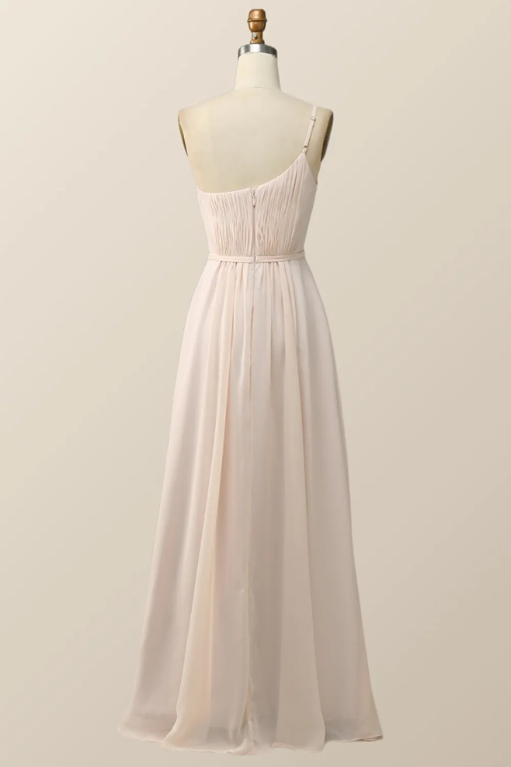 One Shoulder Terracotta Chiffon Long Bridesmaid Dress