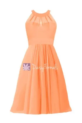 Orange Halter Party Dress Short Clementine Formal Dress Chiffon Bridesmaids Dress (CST2232)