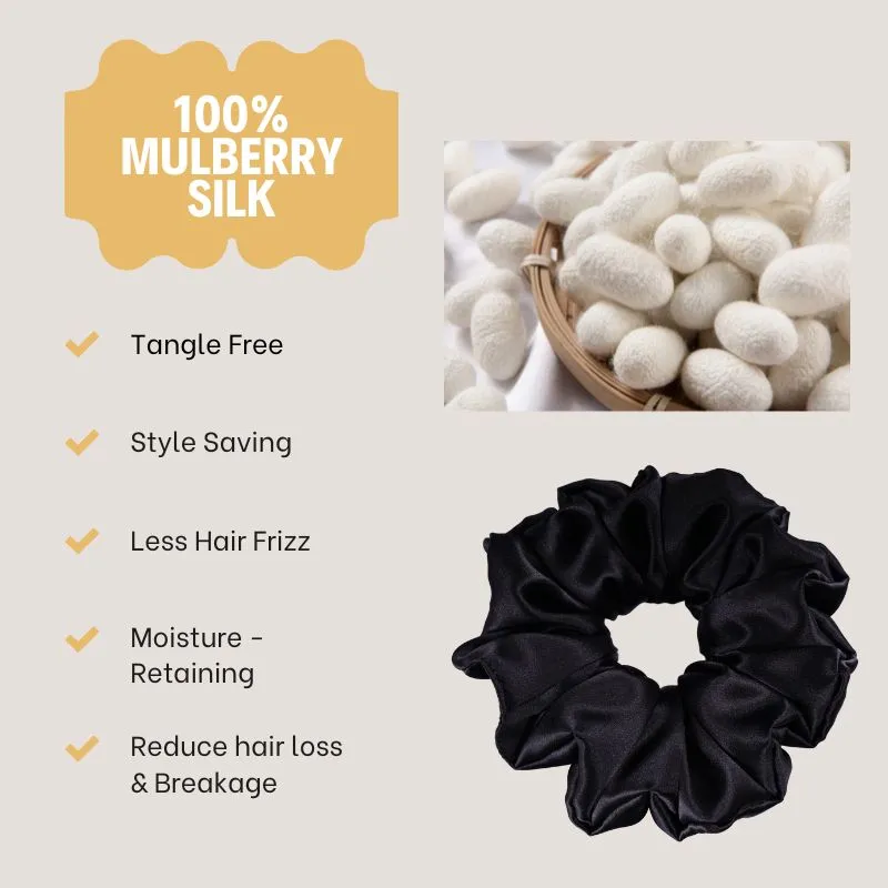 Oversized Fluffy Silk Scrunchies - Black