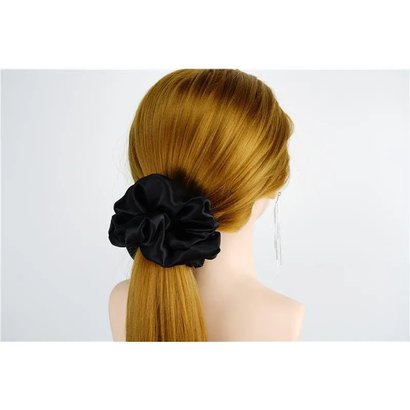 Oversized Fluffy Silk Scrunchies - Black