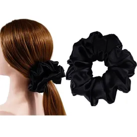 Oversized Fluffy Silk Scrunchies - Black