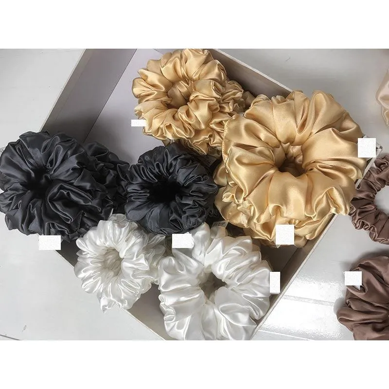 Oversized Fluffy Silk Scrunchies - Black