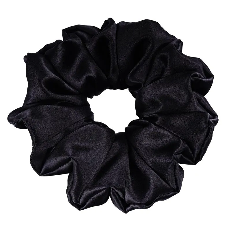 Oversized Fluffy Silk Scrunchies - Black