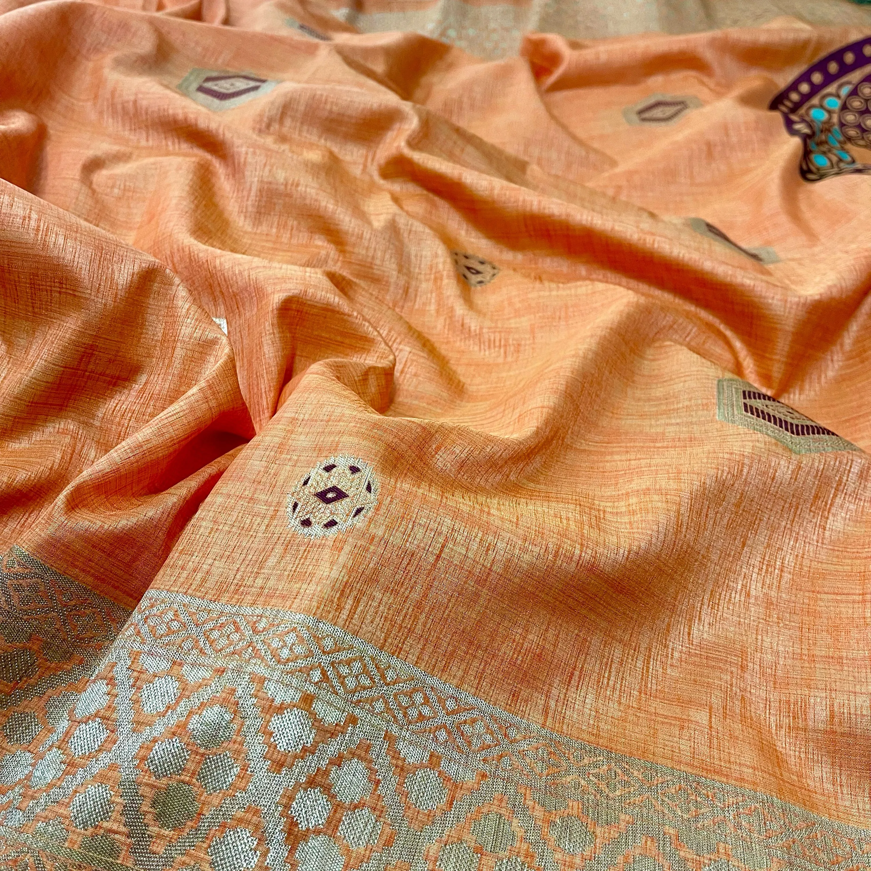 Peach Orange Super Soft Kashmiri Silk Saree
