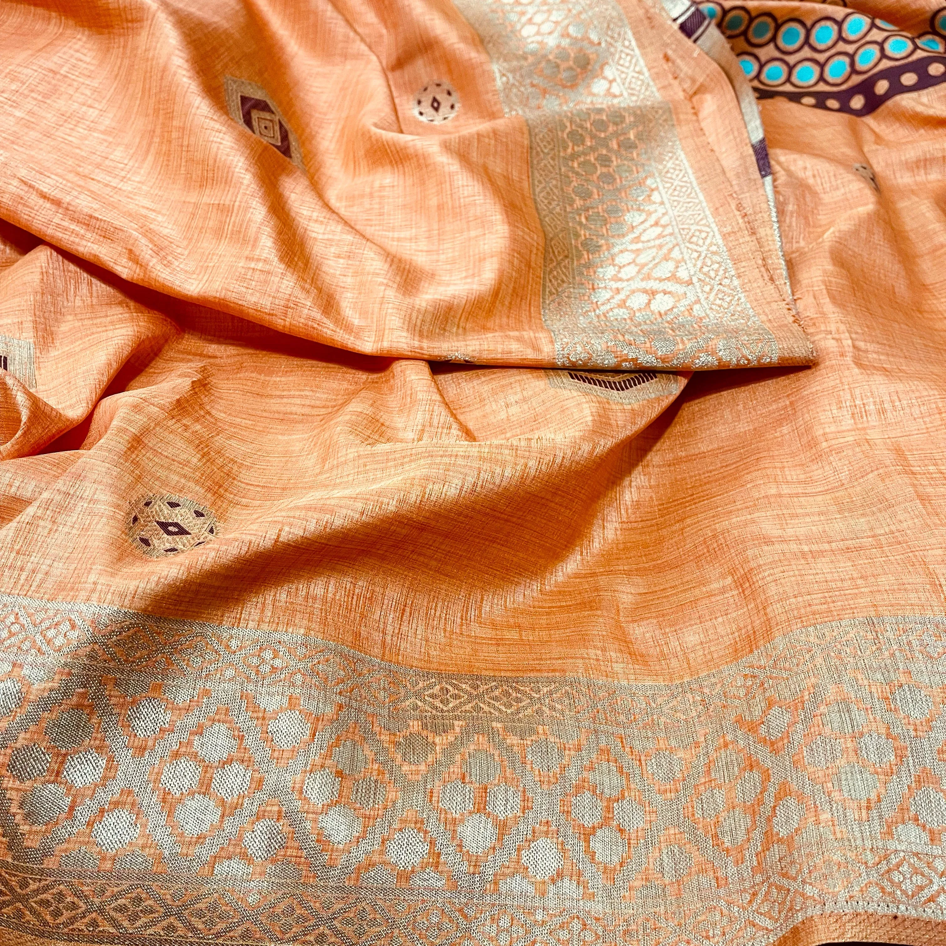 Peach Orange Super Soft Kashmiri Silk Saree