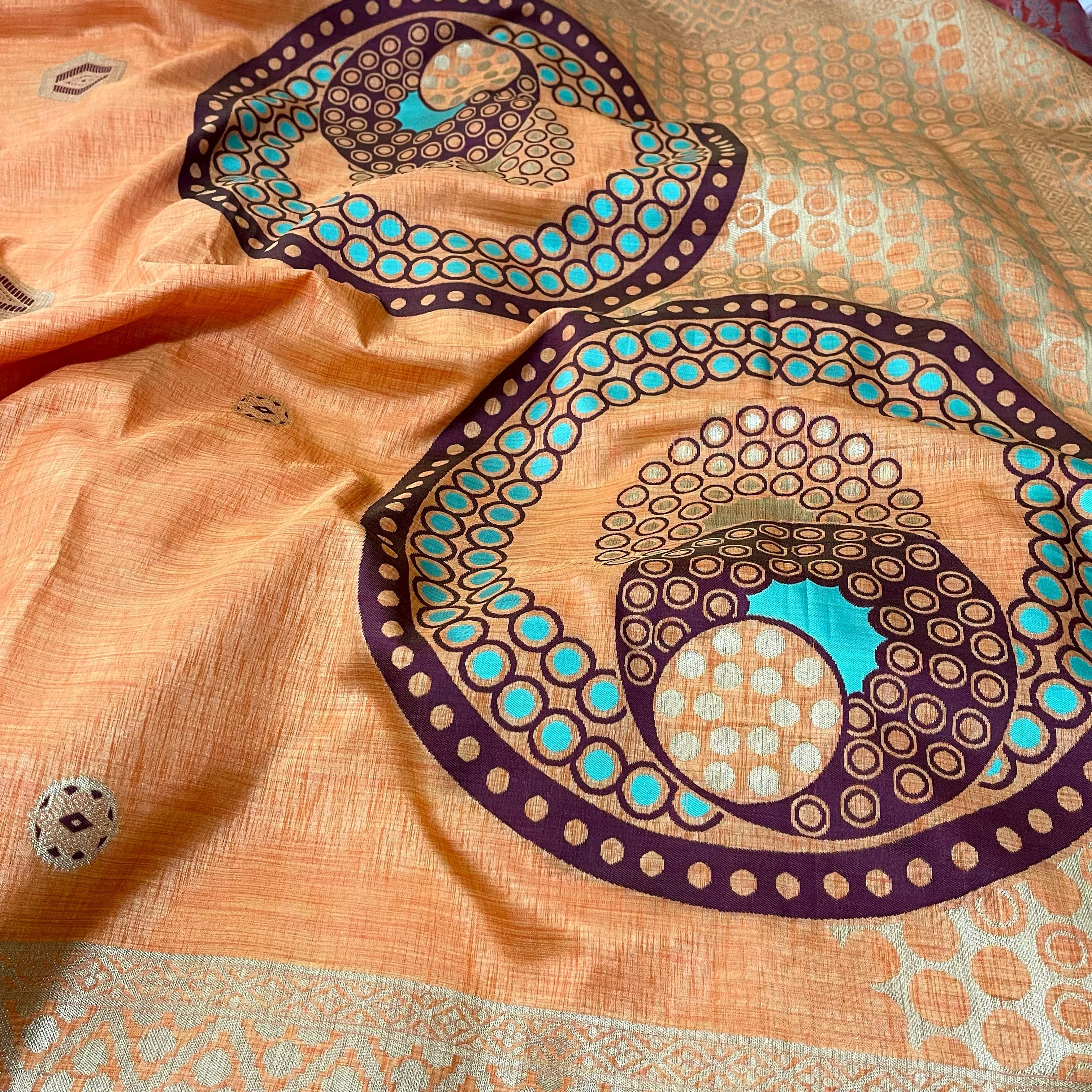 Peach Orange Super Soft Kashmiri Silk Saree