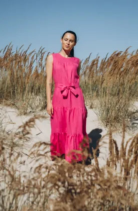 Pearl Tiered Linen Midi Dress