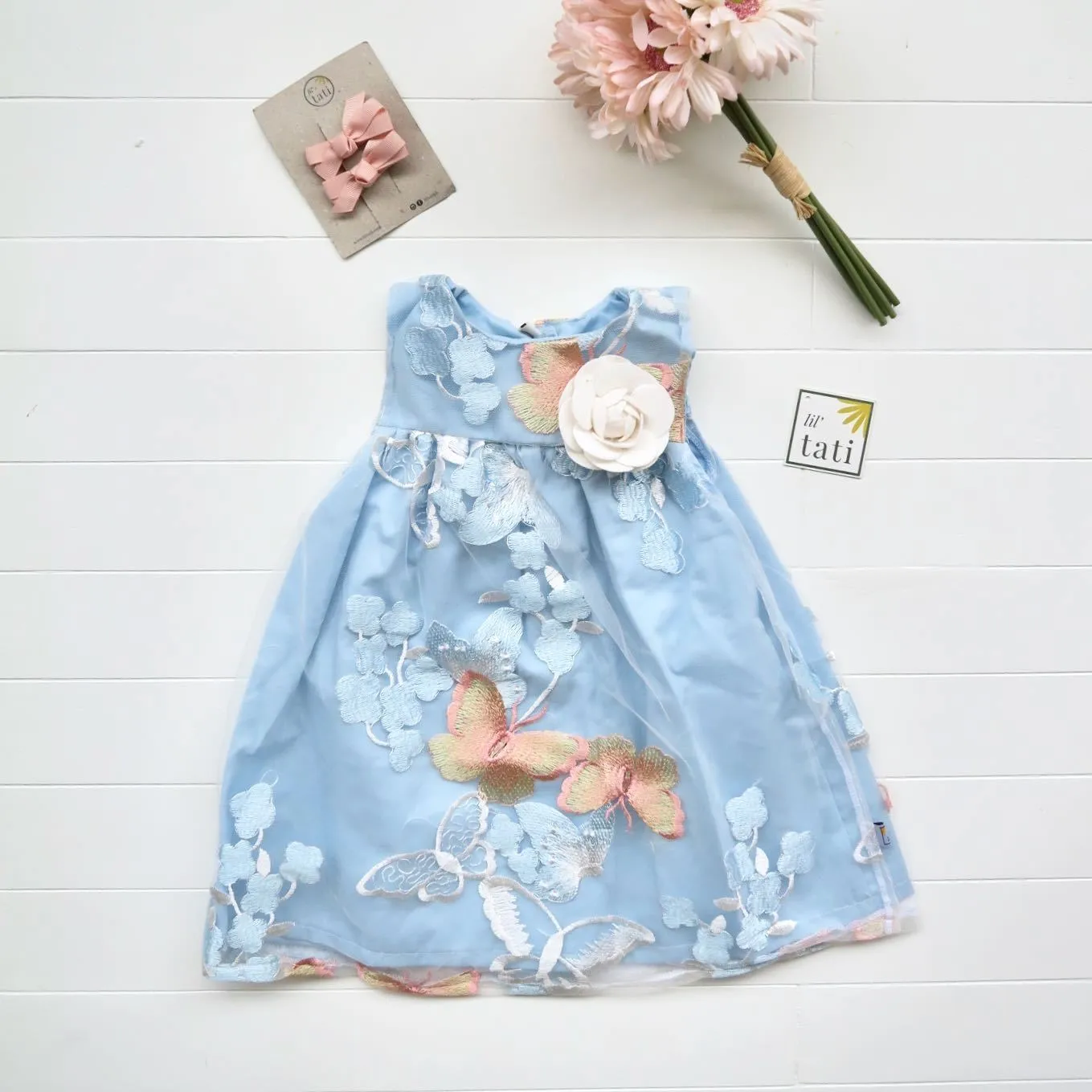 Peony Dress in Blue Butterfly Tulle