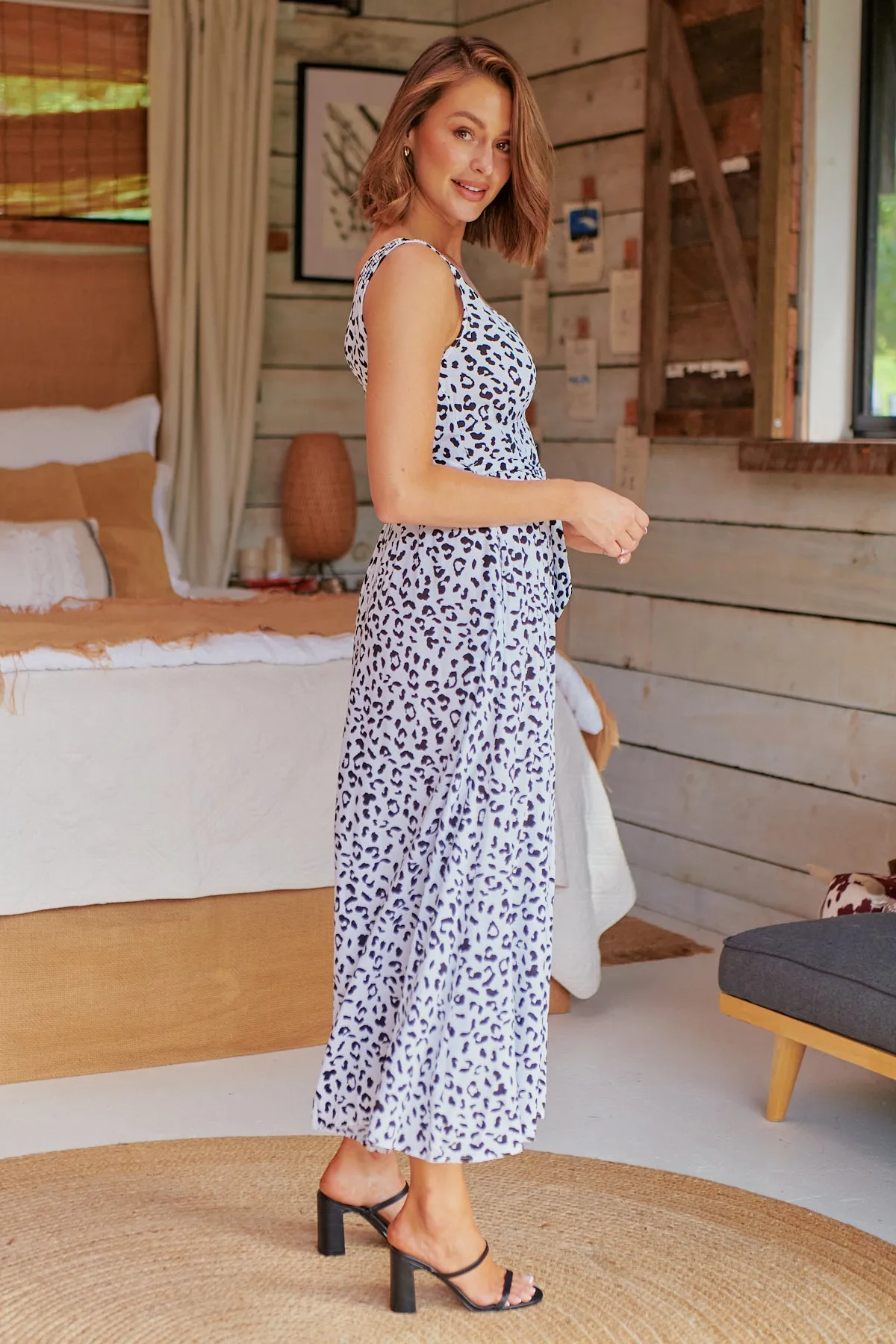 Pepper Black/White Animal Print Maxi Dress