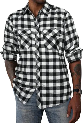PJ PAUL JONES Mens Flannel Plaid Shirt Casual Long Sleeve Button Down Shirts with Pockets
