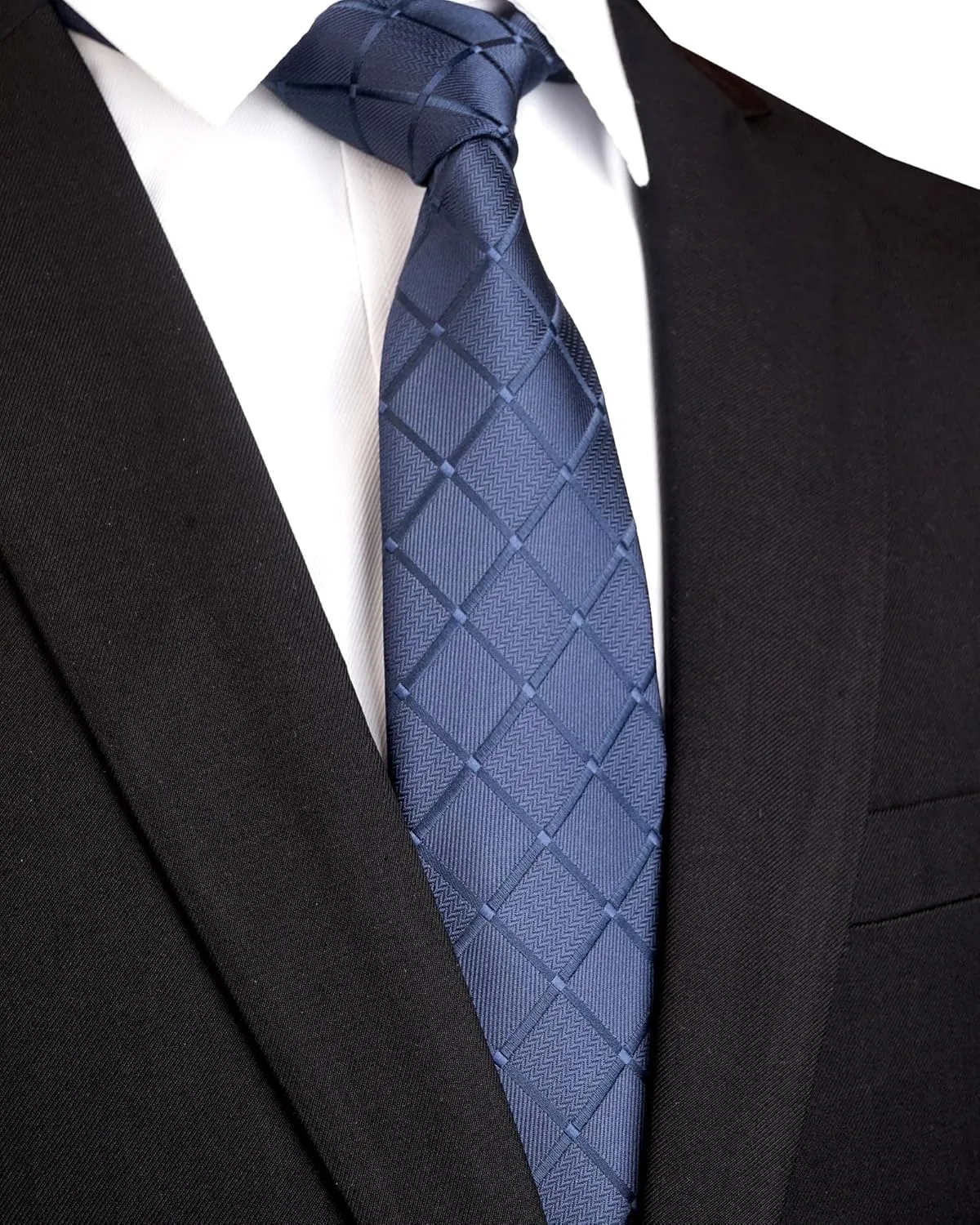 Plaid Men's Tie Silk Necktie and Pocket Square Cufflink Tie Clip Set Checkered