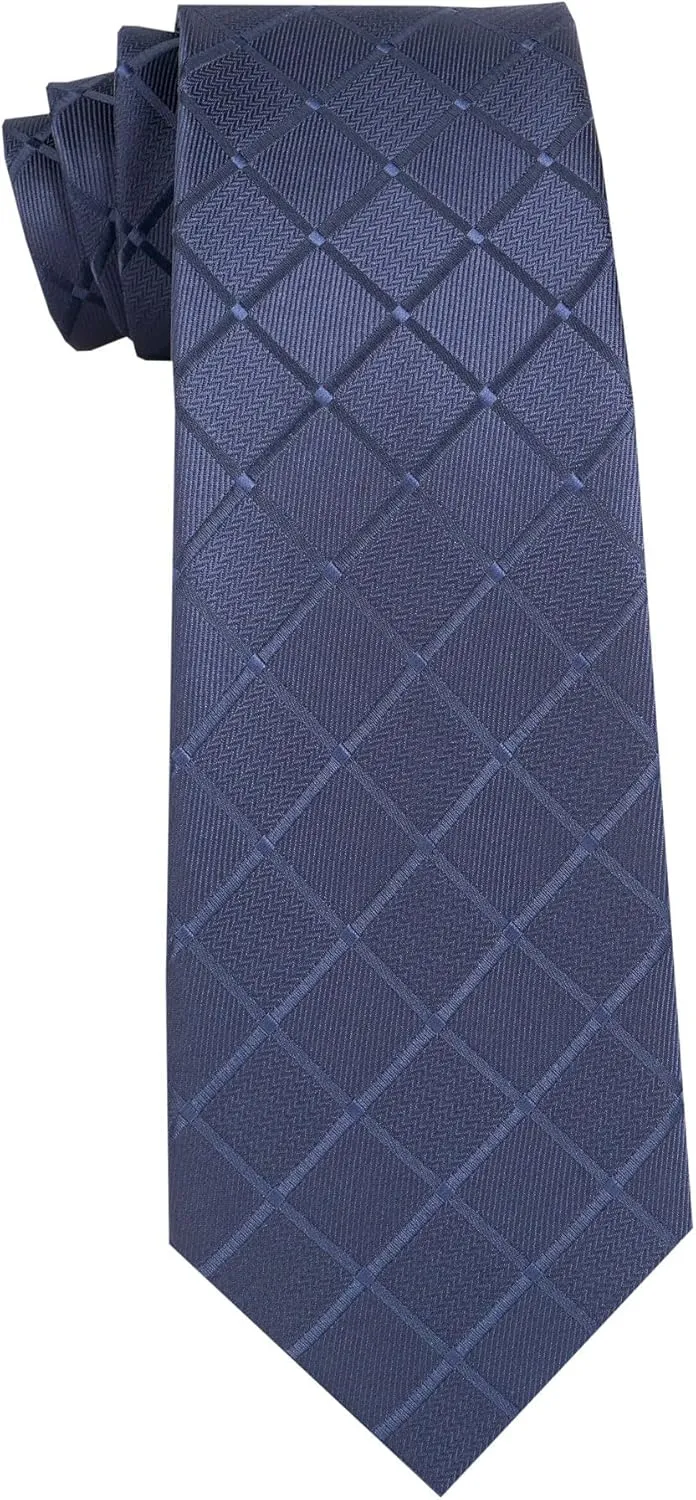 Plaid Men's Tie Silk Necktie and Pocket Square Cufflink Tie Clip Set Checkered