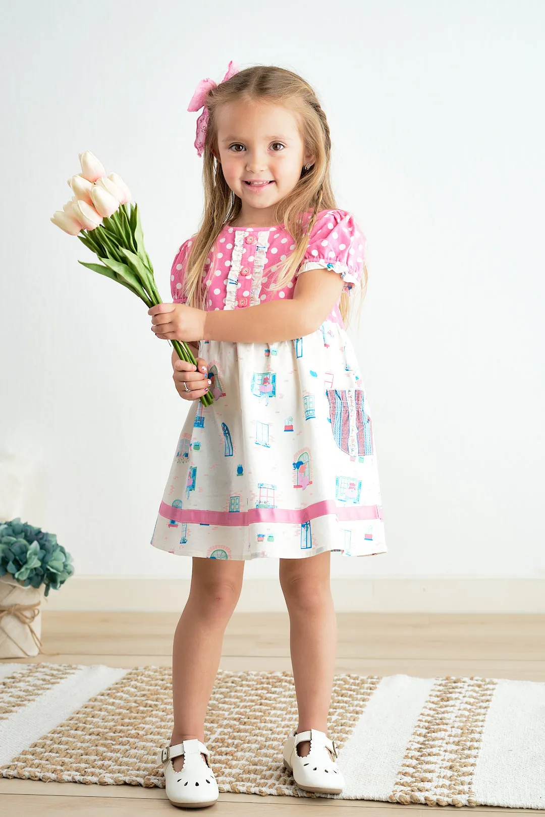 Platinum balcony pink dot dress