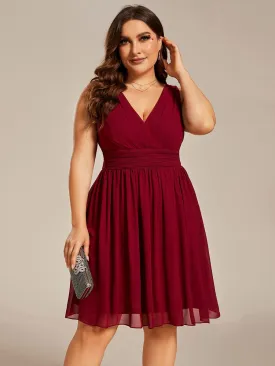 Elegant Plus Size Chiffon Sleeveless V-Neck Short Bridesmaid Dress – Flattering Fit for All Body Types