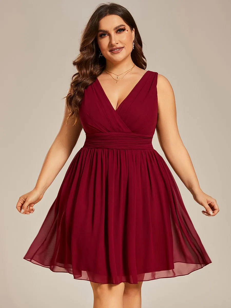 Elegant Plus Size Chiffon Sleeveless V-Neck Short Bridesmaid Dress – Flattering Fit for All Body Types
