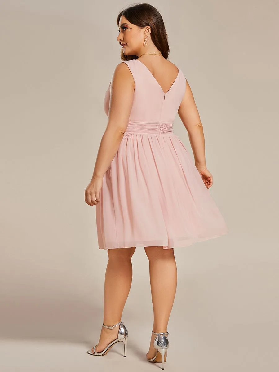 Elegant Plus Size Chiffon Sleeveless V-Neck Short Bridesmaid Dress – Flattering Fit for All Body Types