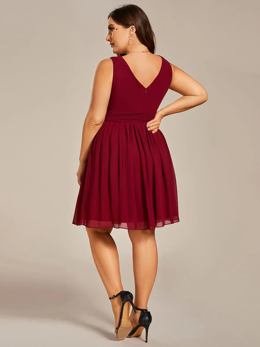 Elegant Plus Size Chiffon Sleeveless V-Neck Short Bridesmaid Dress – Flattering Fit for All Body Types