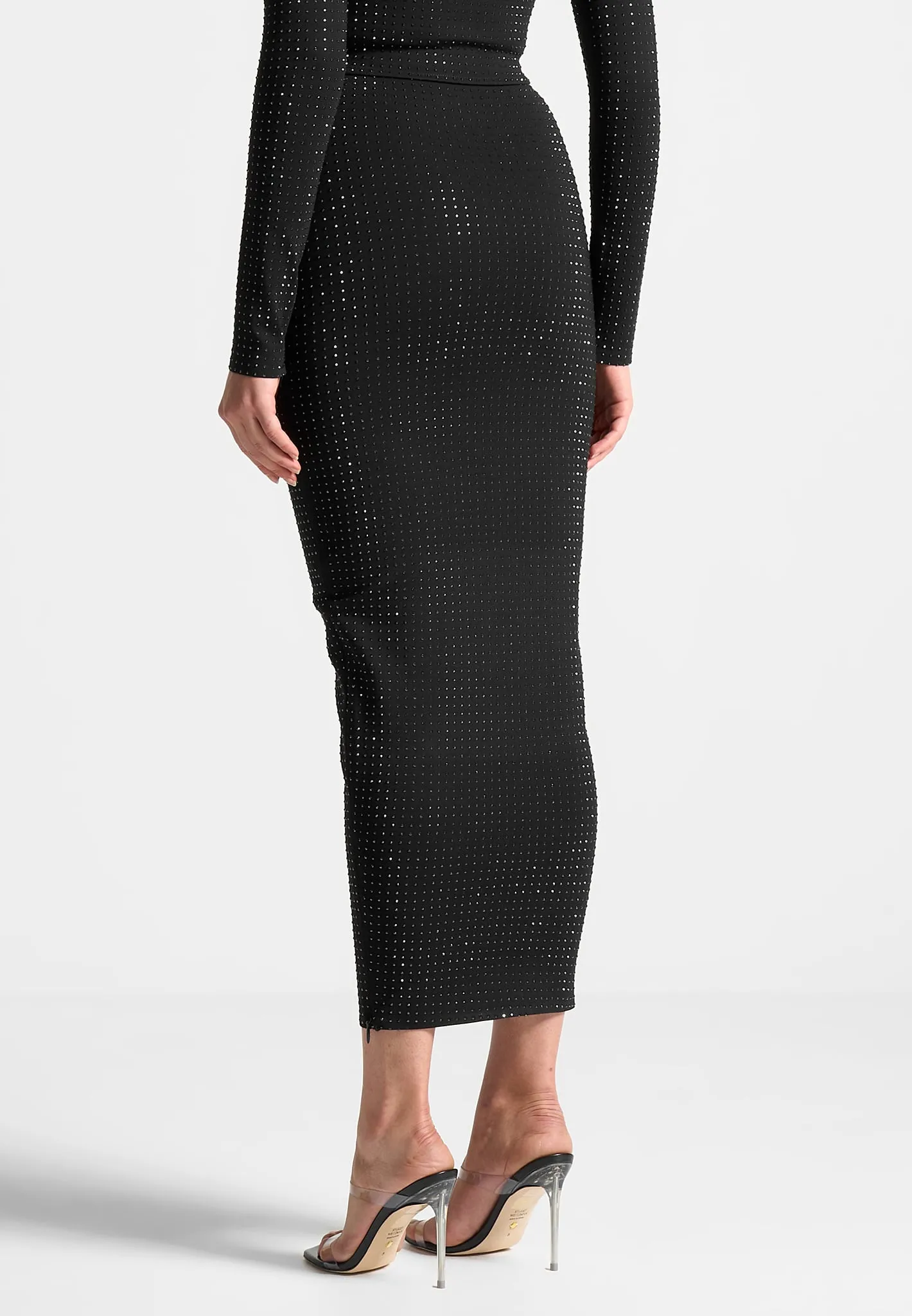 Rhinestone Bandage Midaxi Skirt - Black