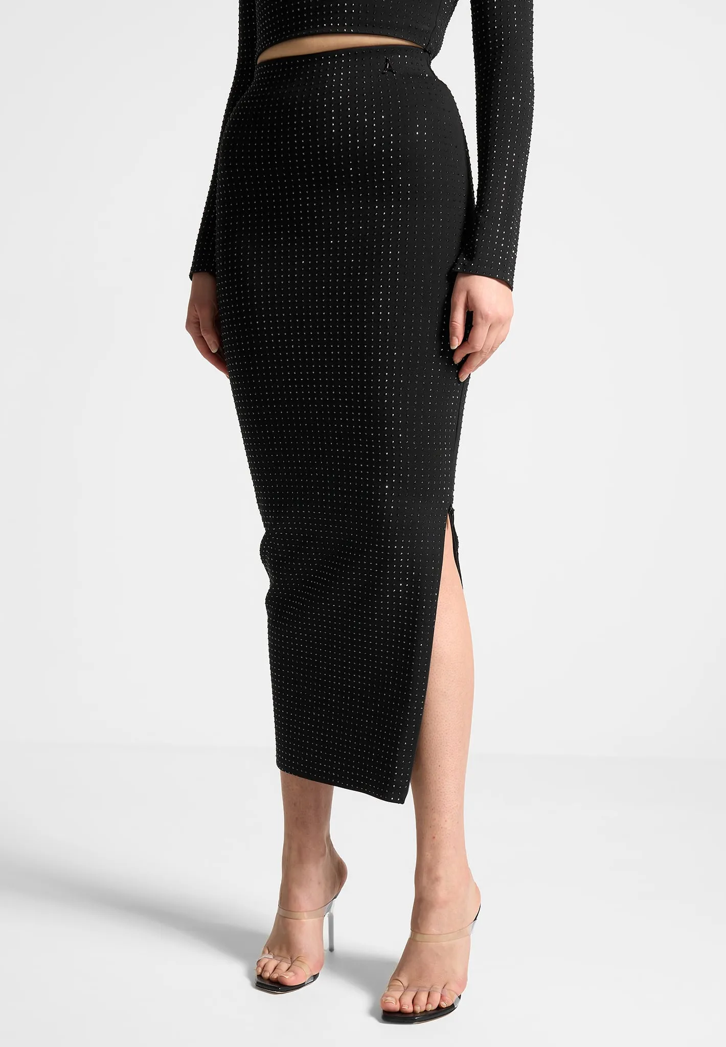 Rhinestone Bandage Midaxi Skirt - Black