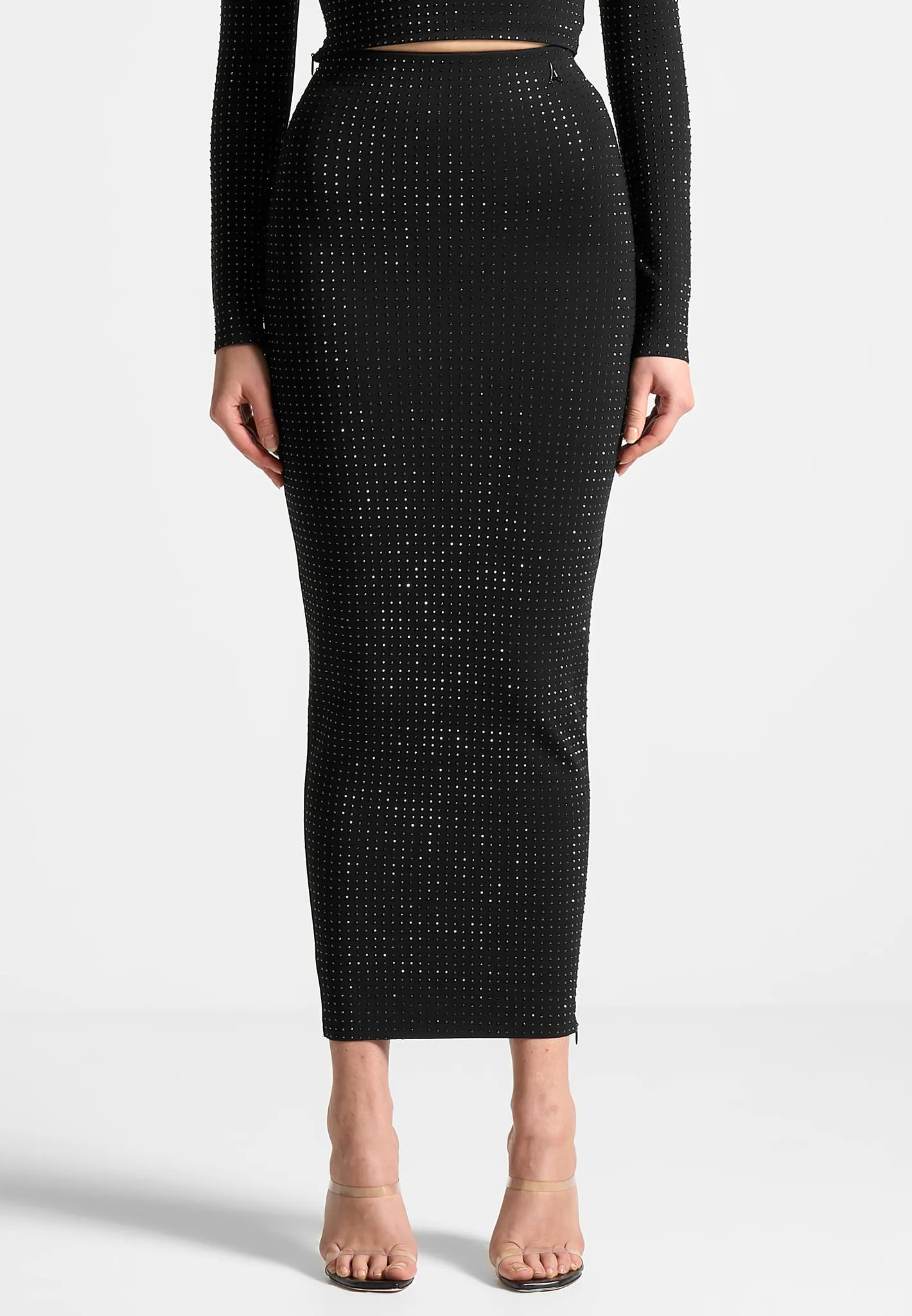 Rhinestone Bandage Midaxi Skirt - Black