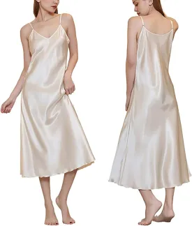 Satin Nightgown for Women Silk Slip Dress Sleepwear Sexy V Neck Negligee Lingerie Long Nightwear