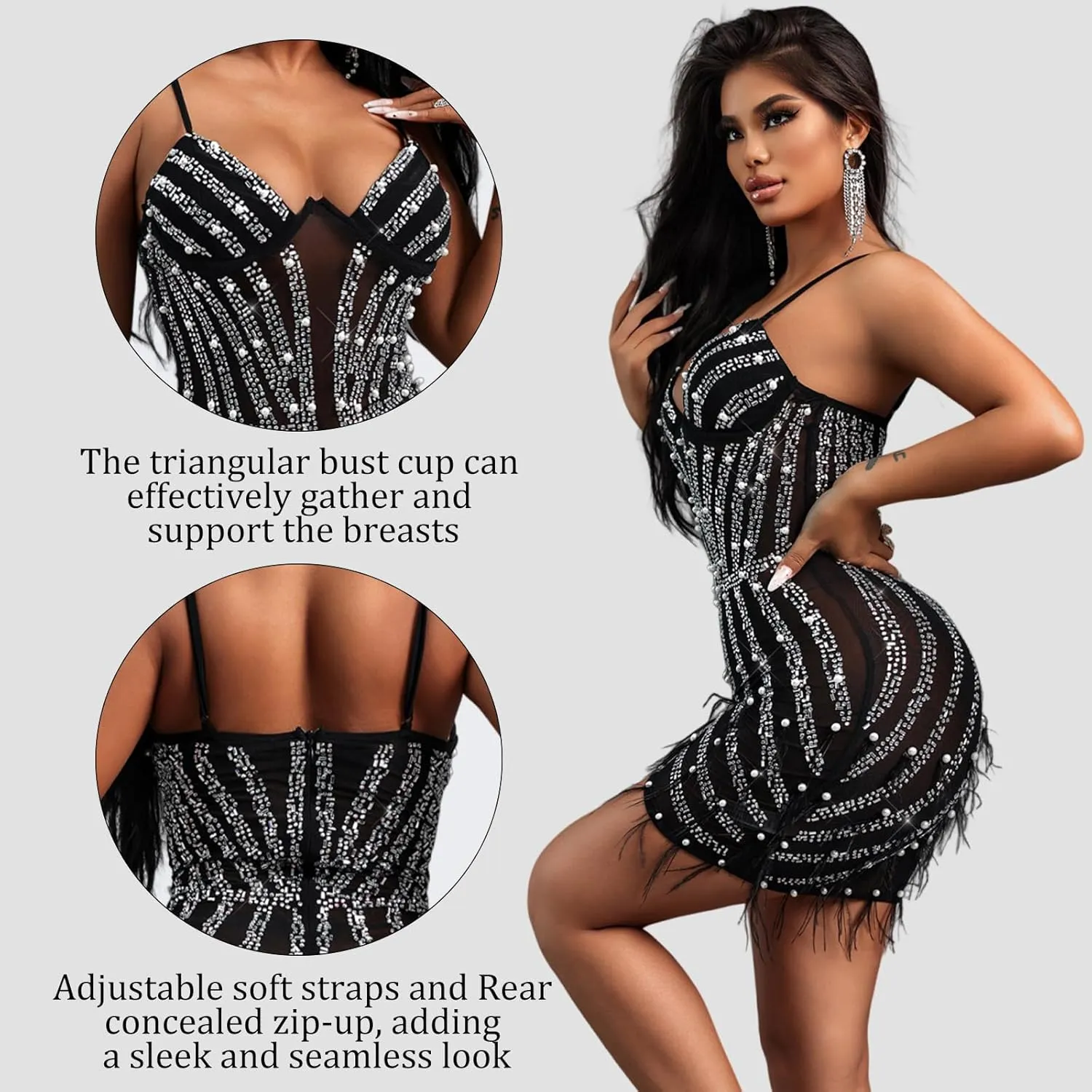 Sexy Rhinestone Dresses for Women, Glitter Short Party Dress,Night Club Cocktail Mini Dress Homecoming