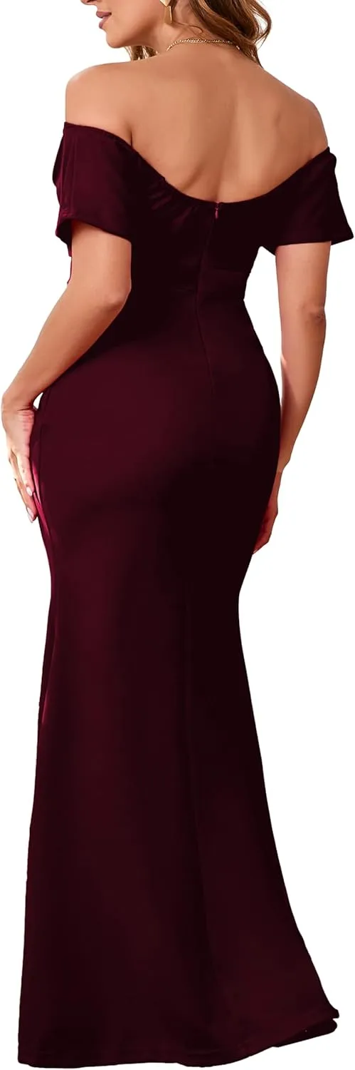 sexycherry Formal Dresses for Women Cocktail Sexy Off Shoulder Floor Length Long Evening Party Dress with Zipper