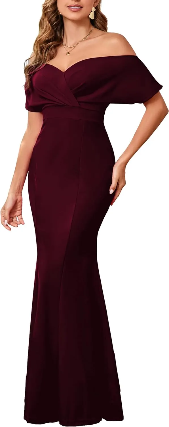 sexycherry Formal Dresses for Women Cocktail Sexy Off Shoulder Floor Length Long Evening Party Dress with Zipper
